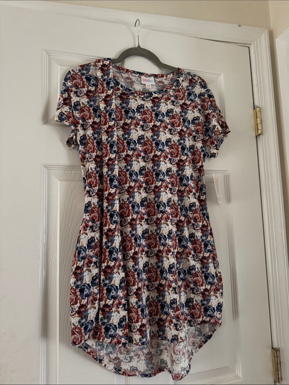 Women’s Floral Swing Dress - Cream with Red & Blue Flowers